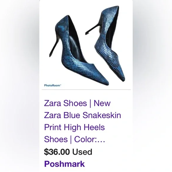 Zara NWT Sexy Blue Snakeskin Print Stiletto Heels Shoes **Size 38/US 7.5**🔥🔥 - Picture 6 of 10